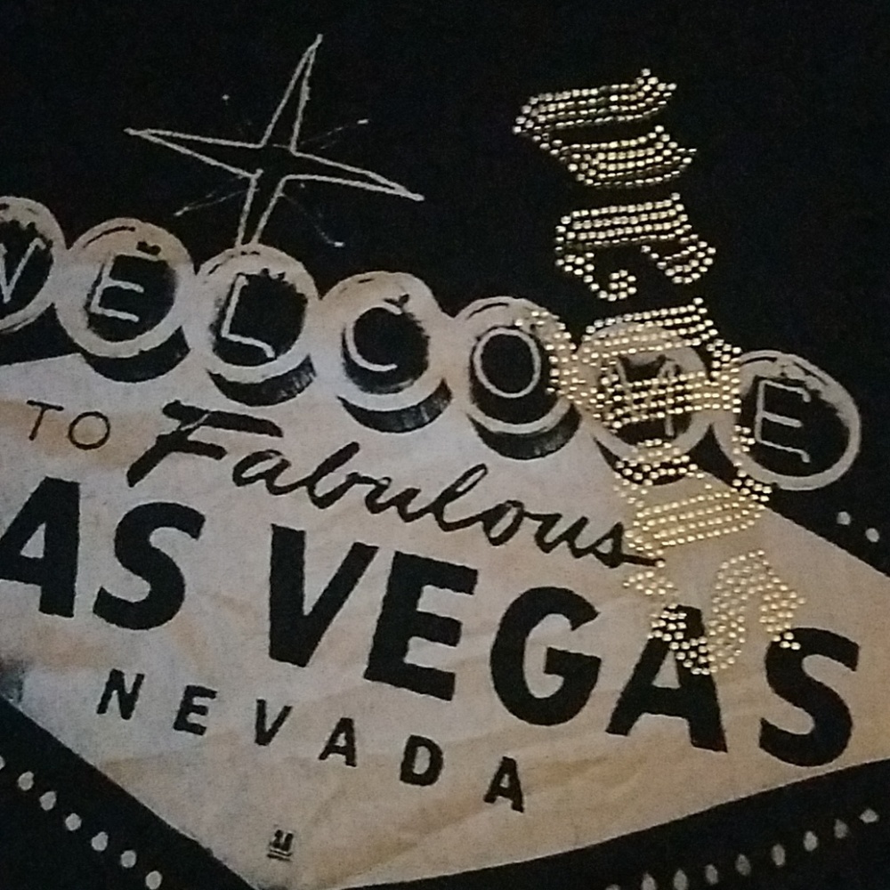 Vegas gently loved large shirt black w/ rhinestone - Picture 2 of 3